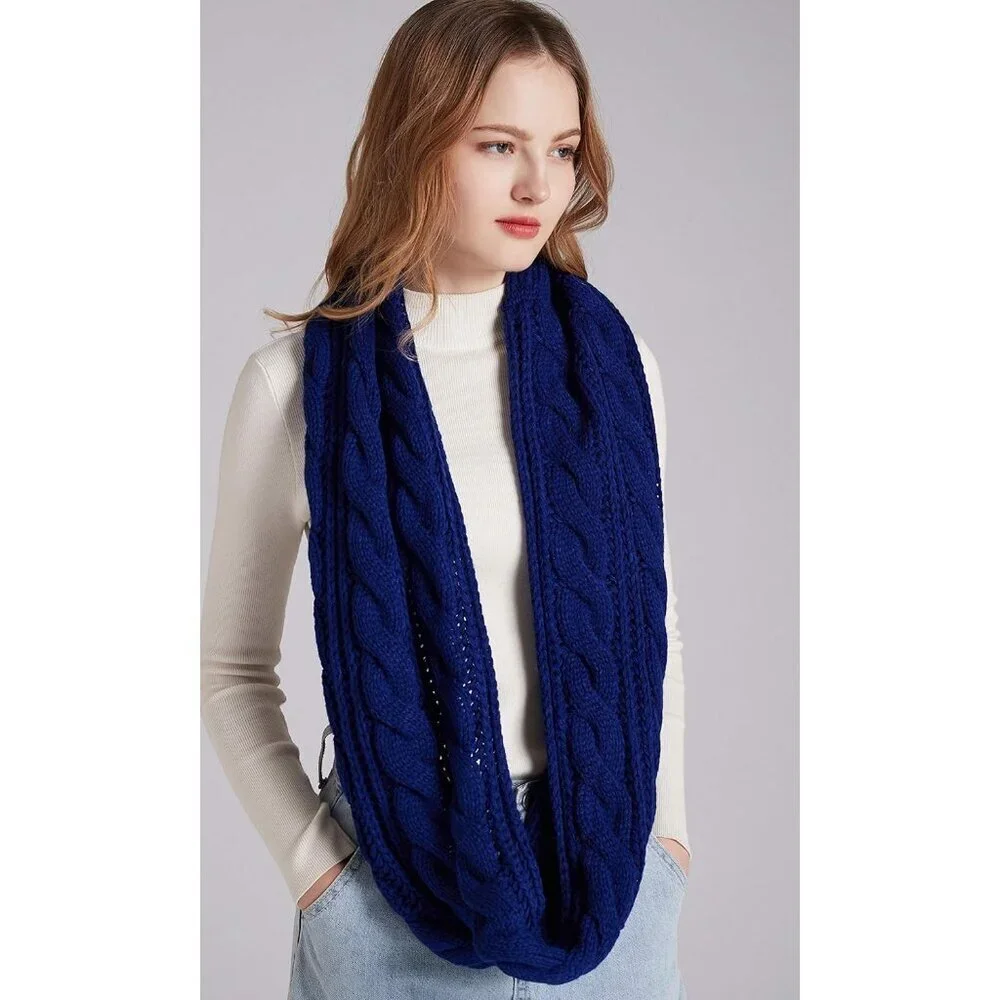 Women's Twist Royal Blue Thick Ribbed Knit Winter Infinity Circle Loop Scarf